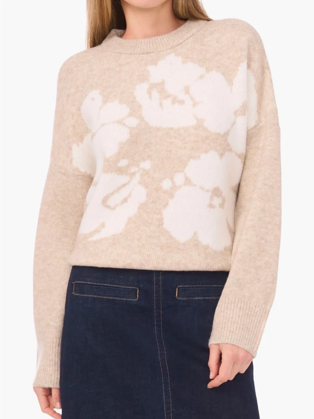 Vince Camuto Floral Jacquard Sweater in Oatmeal Size X-Large NWT